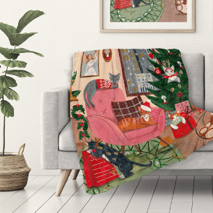 Süße Retro-Katzen Weihnachten Ferien  Fleecedecke
