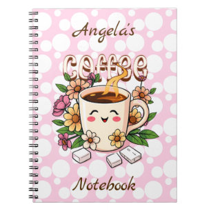 Süße Retro-Kawaii-Kaffee- und Blumen-Personalisier Notizblock