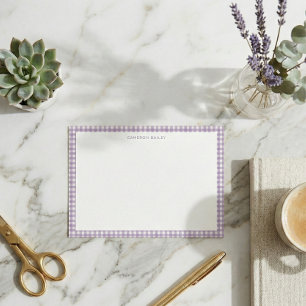 Süße Retro-Lavendel-Gingham-Karo-Personalisierung Mitteilungskarte