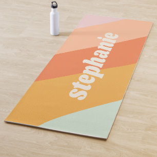 Süße Retro-Mint-Pastell-Geometrie-Streifen Name Yogamatte