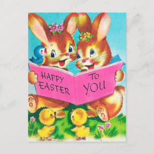 Süße Retro-Osterhasen Feiertags-Postkarte Feiertagspostkarte
