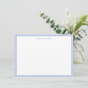 Süße Retro Periwinkle Gingham Karo personalisiert Mitteilungskarte