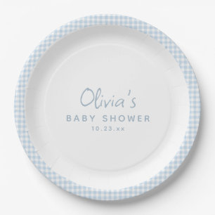 Süße Retro-Preppy-Hellblaue-Gingham-Baby-Party Pappteller