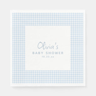 Süße Retro-Preppy-Hellblaue-Gingham-Baby-Shower Serviette