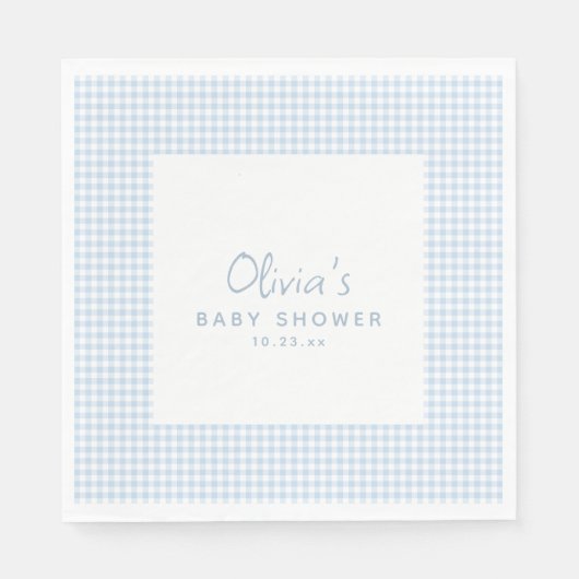 Süße Retro-Preppy-Hellblaue-Gingham-Baby-Shower Serviette (Vorderseite)