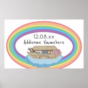 Süße Retro-Regenbogen-Noah-Arch auf Weiß Poster