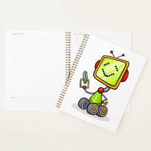 Süße Retro-Roboter-Cartoon-Spaß-KI-Tech-Digitalkun Planer