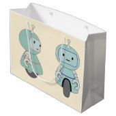 Süße Retro-Roboter-Muster Große Geschenktüte (Rückseite Schrägansicht)