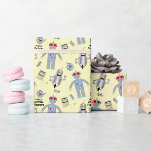 Süße Retro-Roboter und Computer mit individueller Geschenkpapier