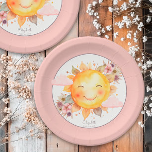 Süße Retro-Rosa Boho-Blumen Sonnenschein-Baby-Part Pappteller