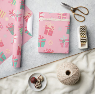 Süße Retro-Rosa Geschenke zu Weihnachten Geschenkpapier