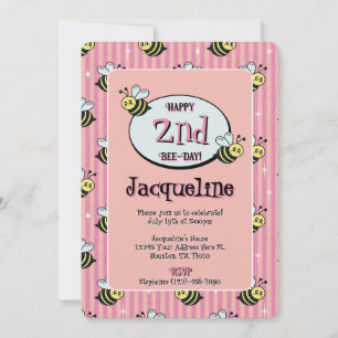 Süße Retro Rosa Gestreifte Hummel Geburtstag Einladung