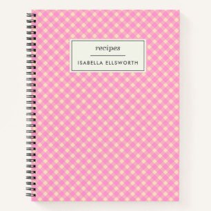 Süße Retro-Rosa-Gingham-Karo-Personalisierte Rezep Notizblock