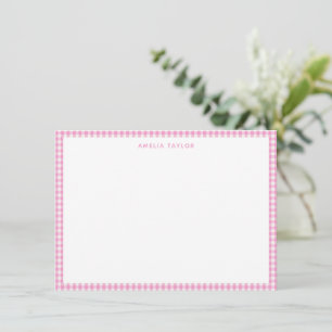Süße Retro-Rosa-Weiß-Gingham-Karo-Personalisierung Mitteilungskarte