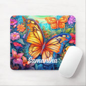 Süße Retro-Schmetterlings-Monogramm-Name Mousepad (Mit Mouse)