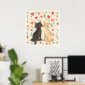 Süße Retro-Valentinskatzen Poster (Heimbüro)