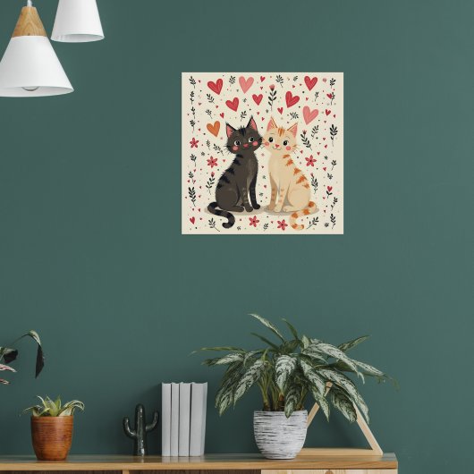 Süße Retro-Valentinskatzen Poster (Wohnzimmer 1)