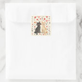 Süße Retro-Valentinskatzen Quadratischer Aufkleber (Tasche)