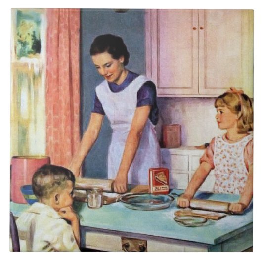 Süße Retro-Vintage-Backdame Fliese (Vorderseite)