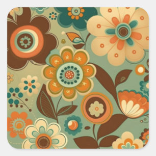 Süße Retro-Vintage-Blumen Quadratischer Aufkleber