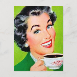 Süße Retro Vintage Kaffee Dame Postkarte