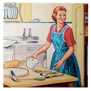 süße Retro-Vintage-Kochküchen-Dame Fliese