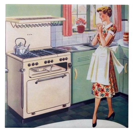 süße retro vintage Küchen dame Fliese (Vorderseite)