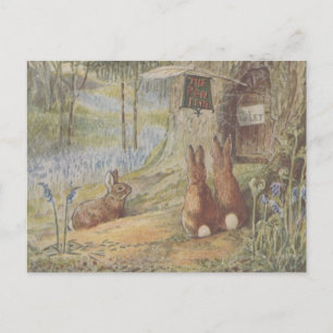 Süße Retro-Vintage-Osterhasen-Kaninchen Postkarte