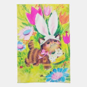 Süße Retro-Vintage-Osterkatze Feiertag Geschirrtuch