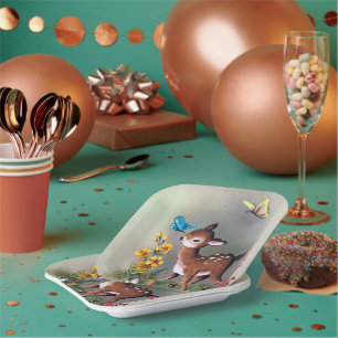 süße retro vintage Ostern Hirsch Party Pappteller