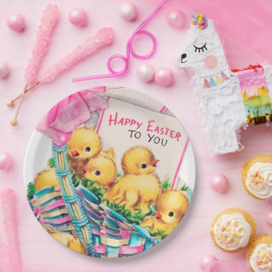 süße retro vintage Ostern Küken Party Pappteller