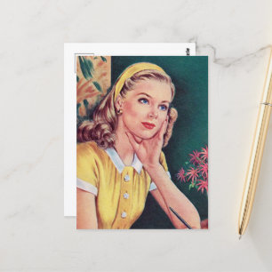 süße Retro-Vintage-Schreibbriefdame Postkarte