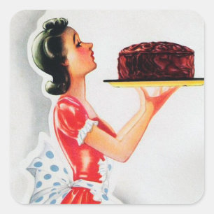 süße Retro-Vintage-Torte Dame  Quadratischer Aufkleber