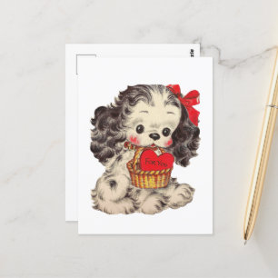 Süße Retro-Vintage-Valentinstag-Hunde-Postkarte Postkarte
