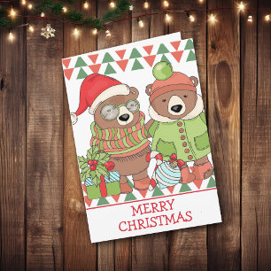Süße Retro-Weihnachtsbären-Feiertags-Grußkarte Feiertagskarte