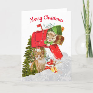 Süße Retro-Weihnachtskatze / Briefkasten-Feiertags Dankeskarte