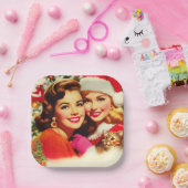 Süße Retro-Weihnachtsmädchen Pappteller (Party)