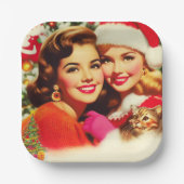 Süße Retro-Weihnachtsmädchen Pappteller (Vorderseite)
