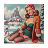 Süße Retro-Winter-Pin-up Fliese (Vorderseite)