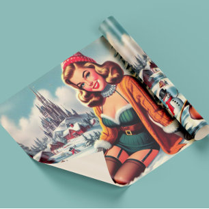 Süße Retro-Winter-Pin-up Geschenkpapier