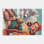 Süße Retro-Winter-Pin-up Geschirrtuch (Horizontal)