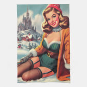 Süße Retro-Winter-Pin-up Geschirrtuch (Vertikal)