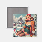 Süße Retro-Winter-Pin-up Magnet (Vorderseite/Rückseite)