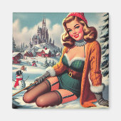Süße Retro-Winter-Pin-up Magnet (Vorne)