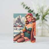 Süße Retro-Winter-Pin-up Postkarte (Stehend Vorderseite)