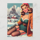Süße Retro-Winter-Pin-up Postkarte (Vorderseite)