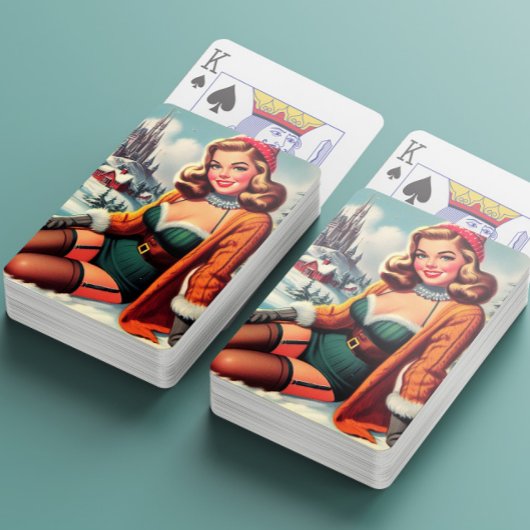 Süße Retro-Winter-Pin-up Spielkarten