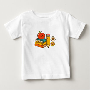 Süße Retro-Zurück-zur-Schule-Apfel-und-Bücher-Klei Baby T-shirt
