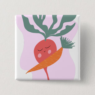 Süße Rettich- und Karotten-Cartoon Button