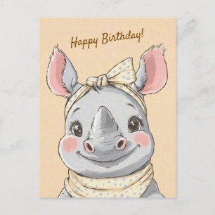 Süße Rhino mit Bandana Kindergeburtstagseinladung Postkarte